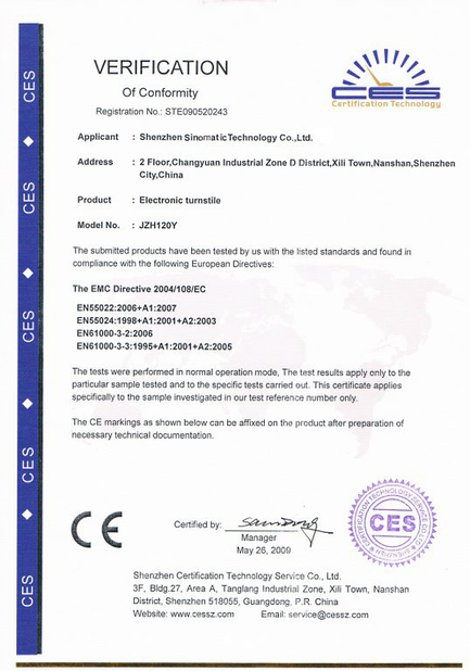 China SHENZHEN SINOMATIC TECHNOLOGY CO., LIMITED certification